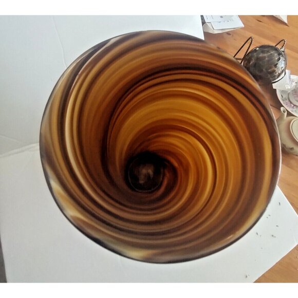Large Murano Style Hand Blown Glass Vase Chocolate Swirl 12.5" - Picture 11 of 11